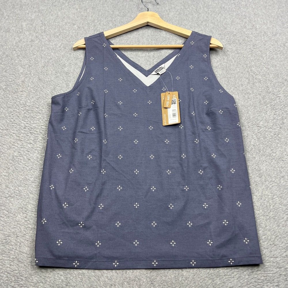 NEW Eddie Bauer Departure V-Neck Tank Womens Large Purple Print Lightweight Top